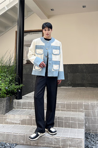 个性拼接款小香风外套男韩版气质型夹克西服上衣A452--6300--P135图片