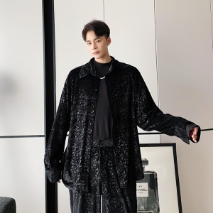 华丽丝绒压花复古长袖衬衫个性气质型套装上衣A452--6101--P75，男装衬衫，电商A452