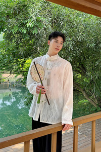 新中式盘扣立领长袖衬衫复古潮风刺绣蕾丝上衣A452--6497--P115图片