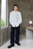 秋季个性书法禅意长袖衬衫休闲百搭潮风宽松上衣A452-6394--P75，男装衬衫，电商A452