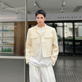 新款小香风翻领短款小西服男复古高街外套上衣潮A452--6396--P135，男装西服，电商A452