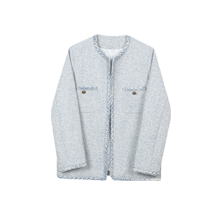 冬新款蓝色粗花呢小香风外套重磅无扣开身西服上衣A452-6421-P185图片