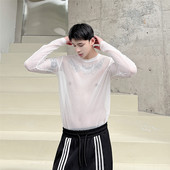 6274 秋上新暗黑网格圆领长袖 男百搭禁欲系潮流上衣潮A452 P55