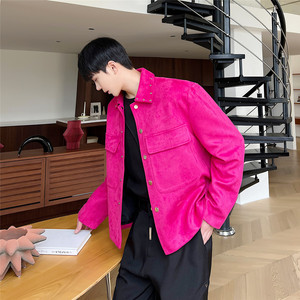 新休闲鹿皮绒夹克外套男潮流复古风口袋铆钉上衣A452--H92--P135图片