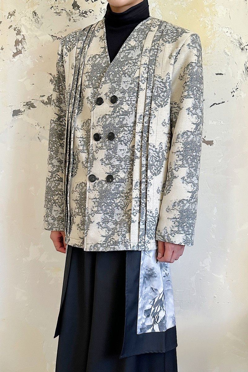 新款潮流印花V领西服外套韩版潮流气质西装上衣A452--6510--P165,男装西服套装,电商A452