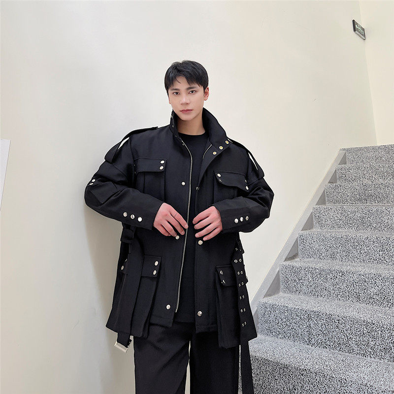 新款机能风休闲风衣男重工铆钉款暗黑夹克上衣潮A452--6283--P195,男装夹克,电商A452