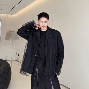 新款个性网纱西服外套男暗黑复古风造型师西装潮A452--6337--P145图片