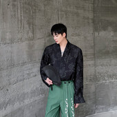 V领印花休闲长袖 衬衫 复古气质上衣潮A452 新款 H146 P85