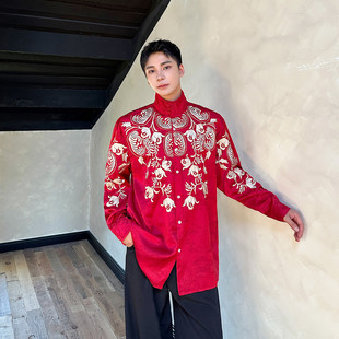 6514 新款 上衣A452 复古国风长袖 P115 重工花卉刺绣立领衬衫