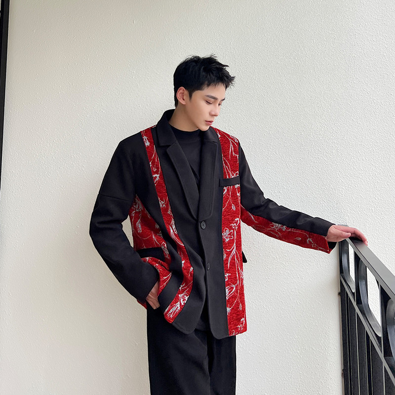 秋冬新款个性拼接毛呢西服风潮休闲西装潮A452--6400--P135,男装西服,电商A452