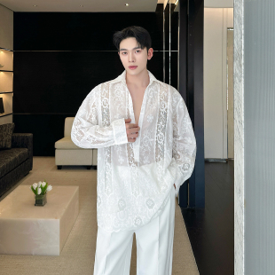 法式 6538 慵懒镂空刺绣蕾丝花朵V领长袖 A452 P115 衬衫 新款