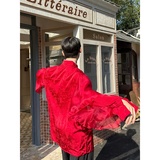 新款暗纹红色飘逸长袖衬衫新中式立领气质上衣A452--6550--P125，男装衬衫，电商A452