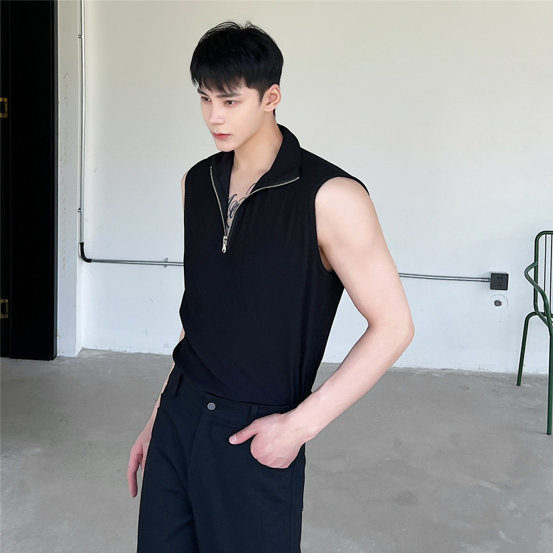 夏上新休闲翻领修身背心韩版百搭半拉链无袖上衣A452--6255--P65,男装背心/马甲,电商A452