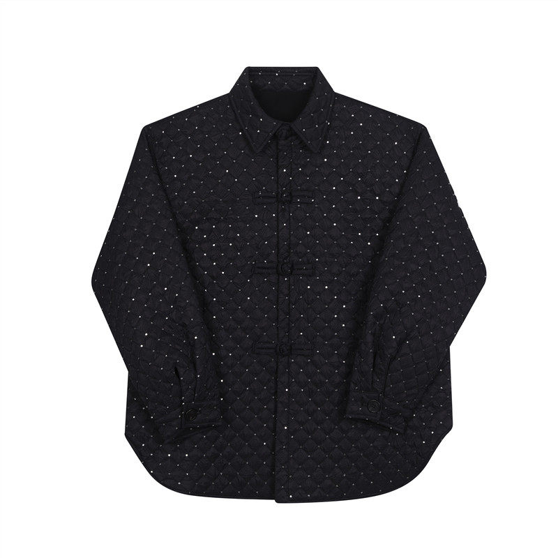 新款韩版菱形格子亮片棉衣复古中式盘扣棉服外套A452--6321--P135,男装棉衣,电商A452