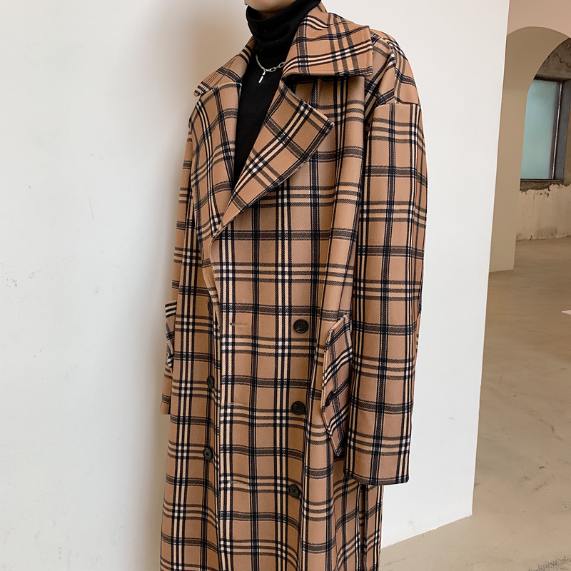 秋冬加厚卡其格子中长款大衣英伦复古风廓形外套A452-19109-P255,女装短外套,电商A452