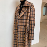 秋冬加厚卡其格子中长款大衣英伦复古风廓形外套A452-19109-P255，女装短外套，电商A452