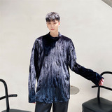 秋上新压褶丝绒半高领长袖金属链条装饰潮流上衣潮A452--H26--P75，男装衬衫，电商A452