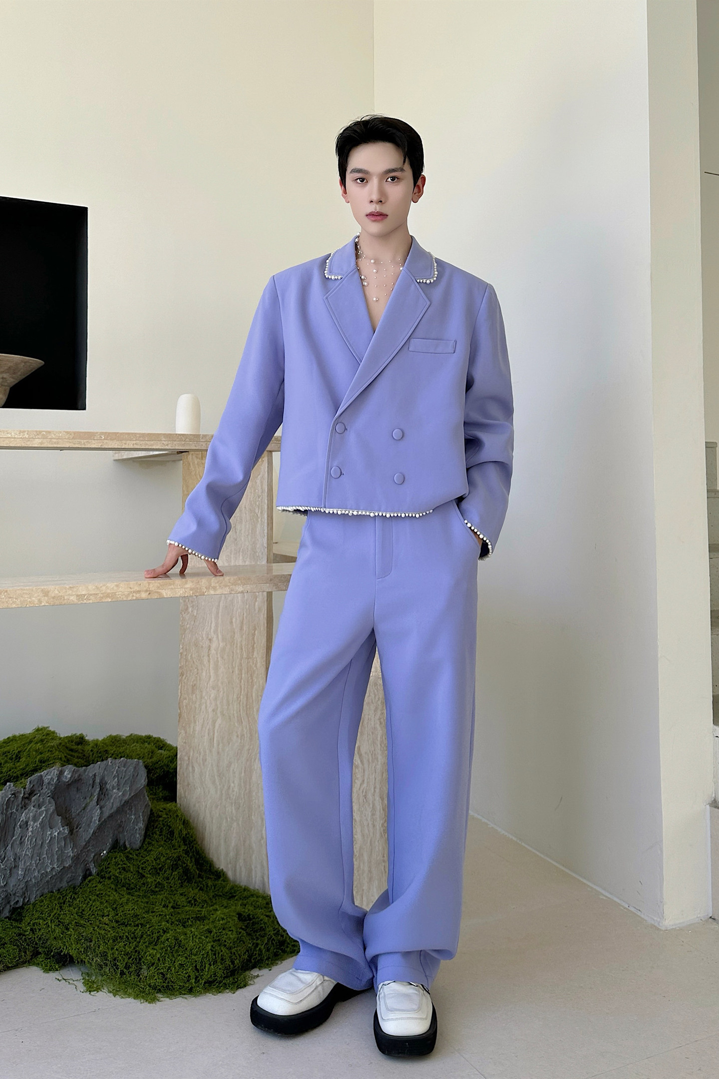 新款个性复古紫色短款西服套装韩版百搭潮流套装A452--H209--P265,男装西服套装,电商A452