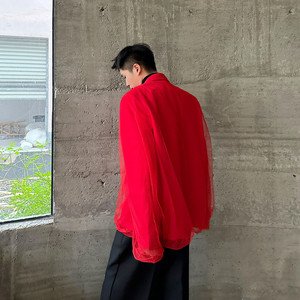 新款潮流网纱红色西服外套复古气质舞台装西装A452--6518--P155图片