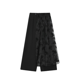 新中式设计飘逸薄纱拼接裙裤休闲百搭风阔腿裤A452--H160--P115图片