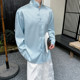 中国风暗纹立领长袖 衬衫 复古气质蓝色休闲上衣A452 新款 H158 P85