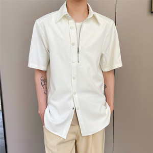 夏季新款暗黑风拉链装饰开身半袖个性帅气翻领T恤A452--H80--P75图片