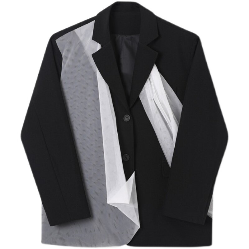新款小众设计个性网纱拼接西服时尚廓形外套上衣A452--6155--P125,男装西服,电商A452