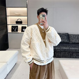 新款杏色压花棒球服夹克男太空棉宽松休闲外套潮A452--6332--P145，男装夹克，电商A452