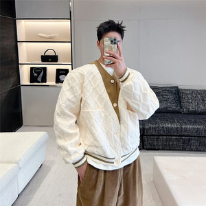 新款杏色压花棒球服夹克男太空棉宽松休闲外套潮A452--6332--P145图片