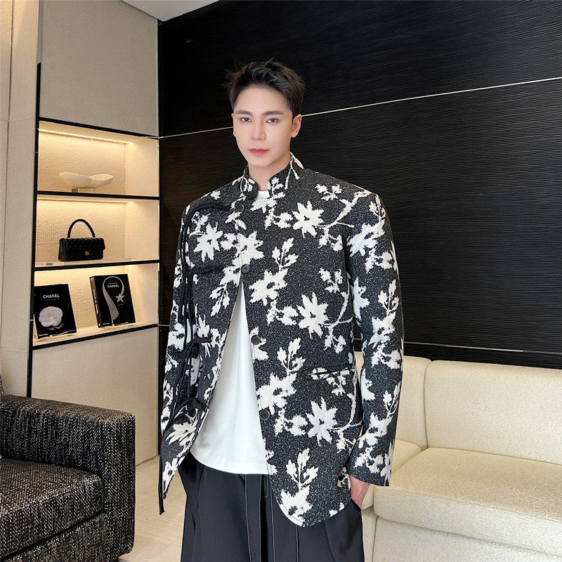 冬款新中式立领中山装西服外套男潮风印花西装A452--6326--P145，男装西服套装，电商A452