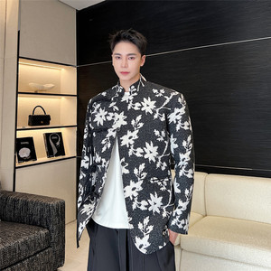 冬款新中式立领中山装西服外套男潮风印花西装A452--6326--P145,男装西服套装,电商A452