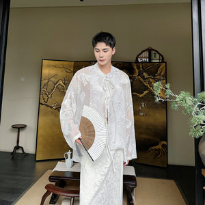 夏季新中式提花系带长袖衬衫复古禅意风上衣潮A452--H171--P105图片