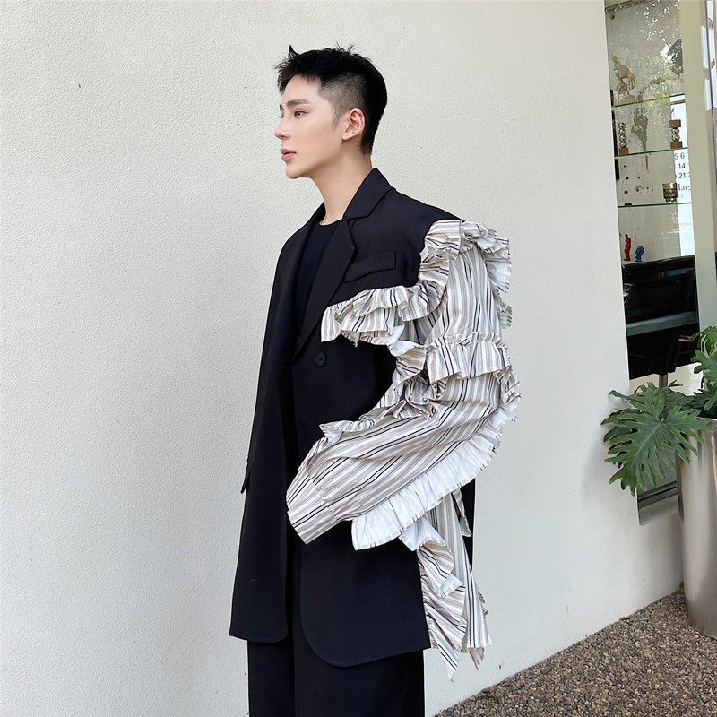 小众设计不对称花边长袖西服时尚个性休闲外套A452--6172--P135图片