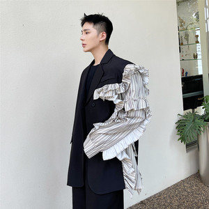 小众设计不对称花边长袖西服时尚个性休闲外套A452--6172--P135图片