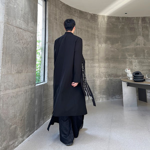 新中式刺绣书法中长款风衣外套个性潮长款大衣A452--6415--P185图片