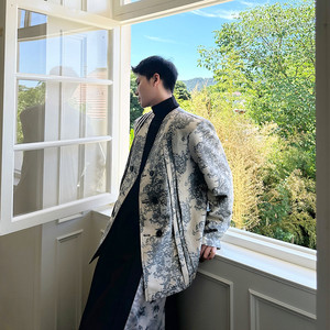 新款潮流印花V领西服外套韩版潮流气质西装上衣A452--6510--P165图片