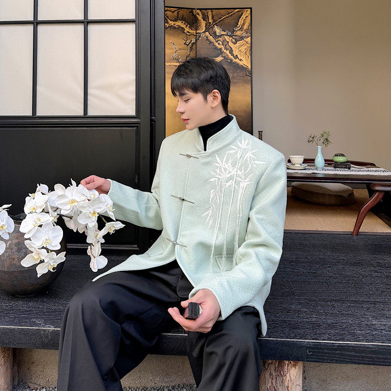 冬装新款新中式毛呢刺绣立领西装男时尚潮流西服A452--6443--P165图片