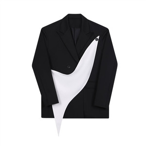 早春新黑白撞色西服外套太空棉休闲雅痞西装上衣A452--6322--P135图片