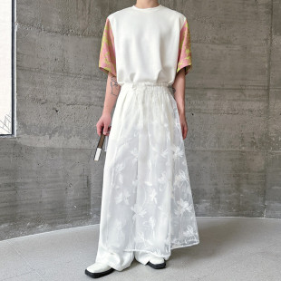 H160 新中式 A452 休闲百搭国风阔腿裤 P115 设计飘逸薄纱拼接裙裤