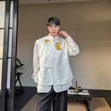 新中式风盘扣光泽感刺绣马甲复古百搭坎肩上衣A452--6454--P95，男装背心/马甲，电商A452