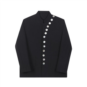 新款贝壳纽扣装饰立领小西服韩版休闲中山装外套A452--6268--P145图片