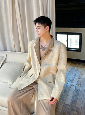 新款个性两面穿西服复古暗纹休闲立领西装外套A452--H181--P185
