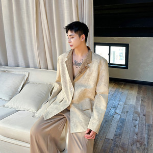 新款个性两面穿西服复古暗纹休闲立领西装外套A452--H181--P185图片