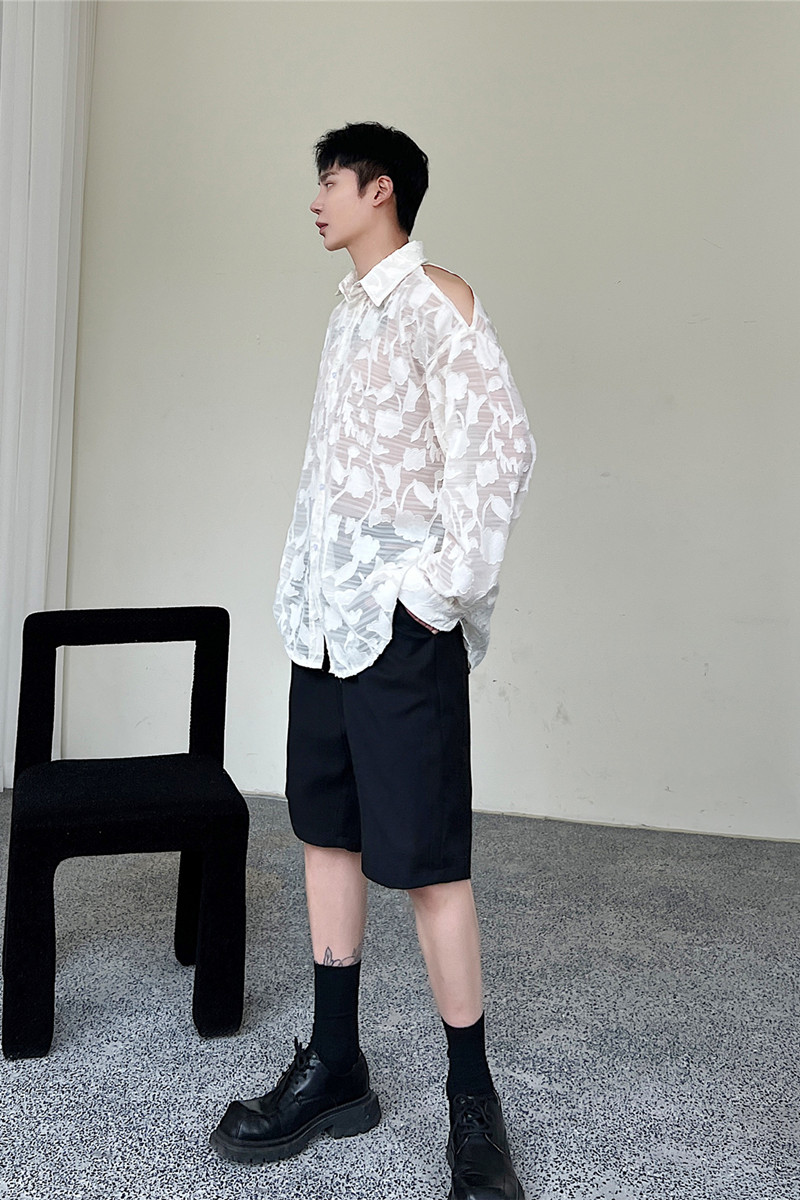 潮流立体花纹禁欲系露肩长袖衬衫男小心机微透衬衣A452-6360--P85,男装衬衫,电商A452