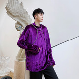 秋上新压褶丝绒半高领长袖金属链条装饰潮流上衣潮A452--H26--P75，男装衬衫，电商A452