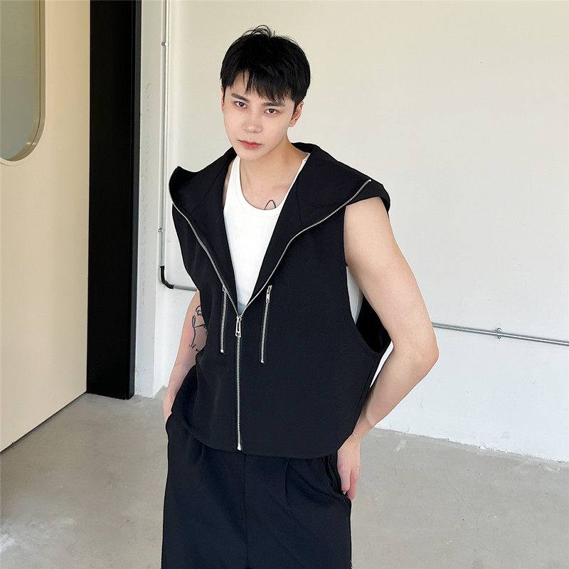 夏个性暗黑风连帽开身马甲外套个性百搭无袖上衣A452--6257--P75,女装短外套,电商A452