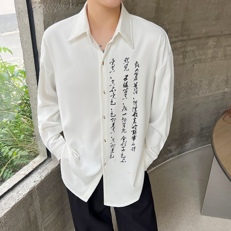 新中式潮风书法印花长袖衬衫个性潮流上衣A452--6394--P75,男装衬衫,电商A452