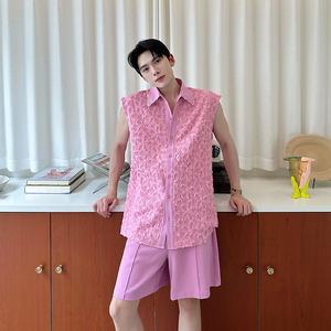 夏款重工钉珠立体花朵背心套装男韩版潮流两件套A452--H201--195图片