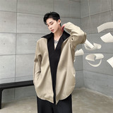 新款高街设计宽松长袖衬衫翻领拼色个性休闲上衣A452--6314--P95，男装衬衫，电商A452