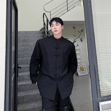 改良版风上衣复古盘扣设计中式百搭立领衬衫A452--6290--P75，男装衬衫，电商A452